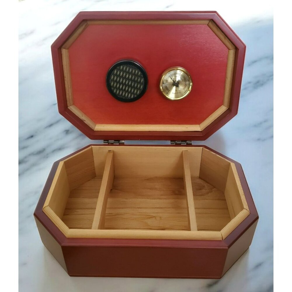 VTG Wood Cigar Humidor Tobacco Box Hygrometer Humidifier Jewelry Trinket Taiwan